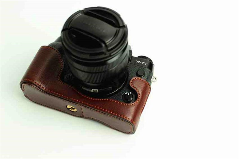BolinUS XT1 Case, BolinUS Handmade Genuine Real Leather Half Camera Case Bag Cover for Fujifilm Fuji X-T1 XT1 Opening Version + Hand Strap -Coffee - Image 4